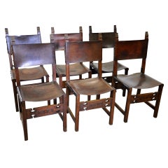 Set of Six Antique Renaissance Style Leather Dining Chairs