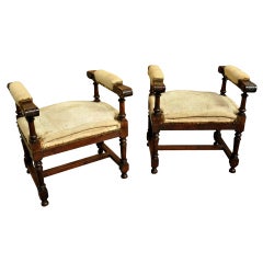 Pair of Antique Spanish Benches In Walnut