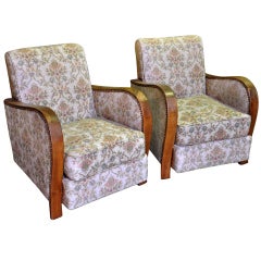 Pair of French Art Deco Club Chairs in Chestnut Wood