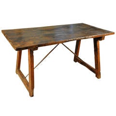 Spanish 18th Century Table or Desk in Walnut and Iron