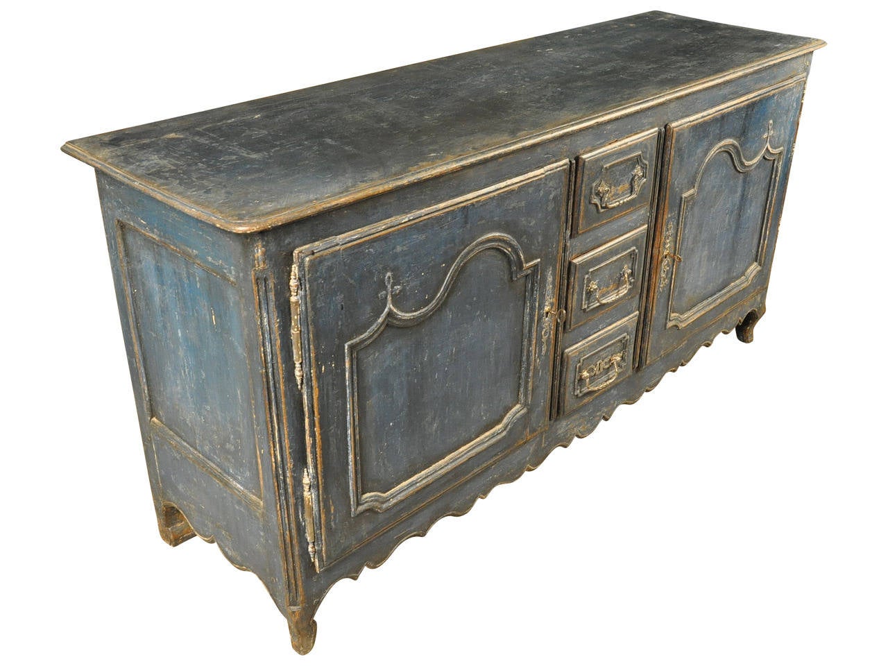 A wonderful 18th century painted Provencal Buffet - enfilade from the South of France, circa 1750.  The painted finish is in rich hues of deep azure blue.