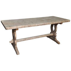 Used Early 20th Century French Farm Table in Washed Oak