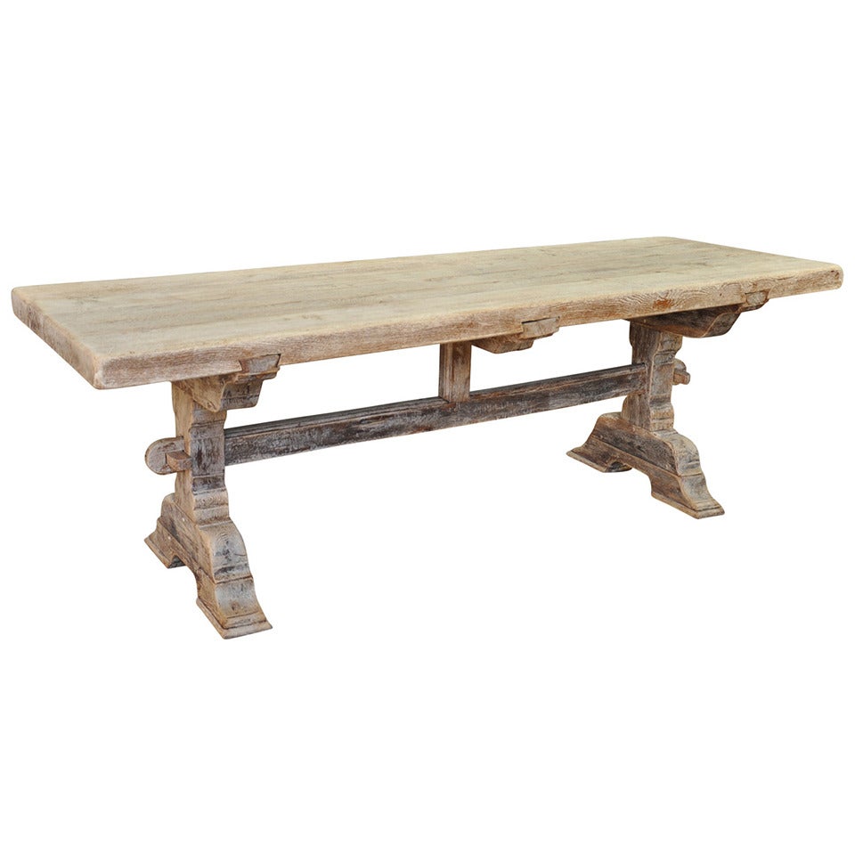 Early 20th Century French Antique Farm Table in Washed Oak