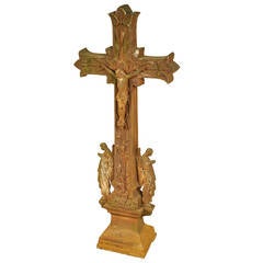 Antique French Late 19th Century Crucifix In Cast Iron