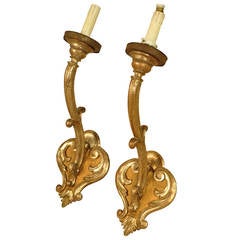 Pair Of Grand Scale Sconces From Italy In Silvered Gilt Wood