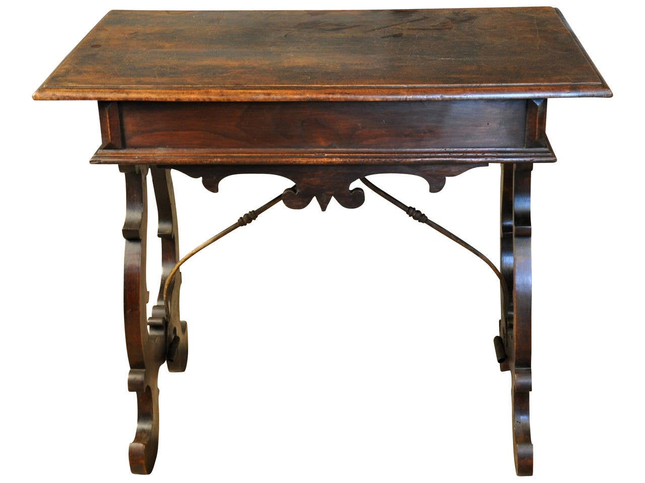 Late 19th Century Italian Side Table In Walnut With Iron Stretchers. 3