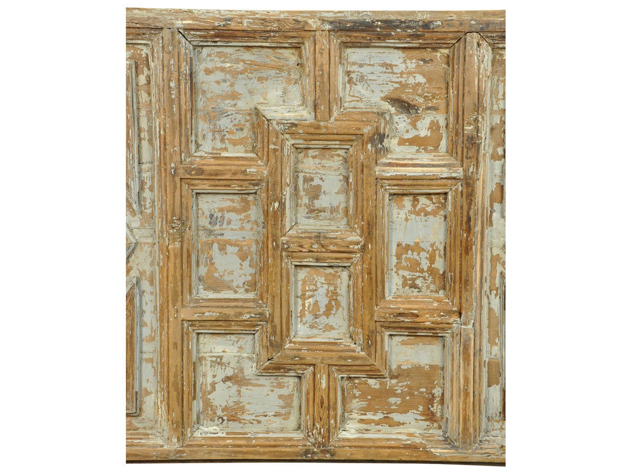 A stunning 17th century door in painted wood from Spain.  This door has very handsome character and substance.  It will serve wonderfully installed as a functioning door, or will be a magnificent wall hanging piece or headboard to a king size bed. 