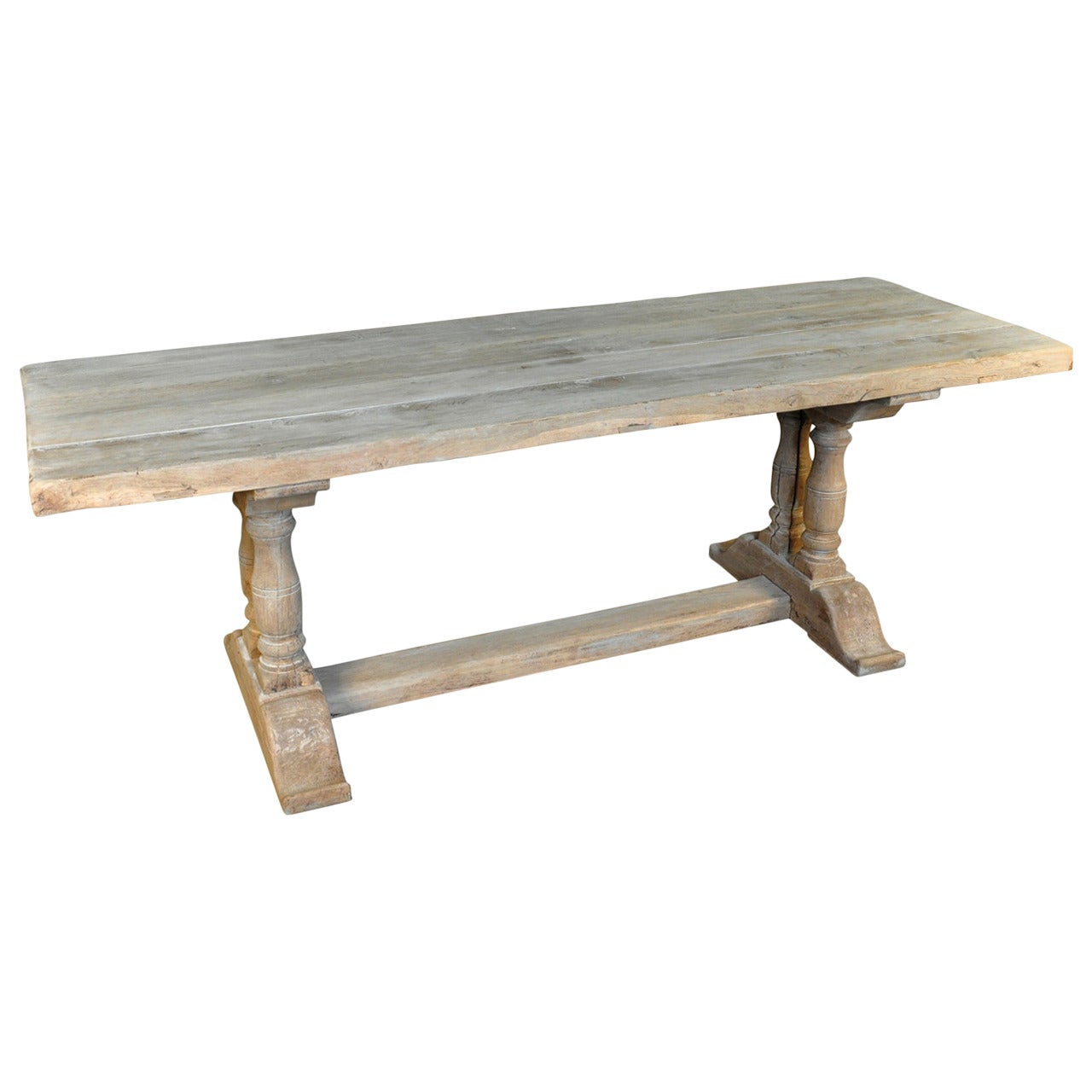 French 19th Century Farm or Trestle Table In Bleached Oak