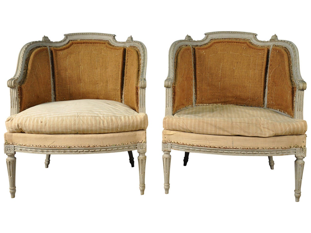 Pair of French 19th Century Louis XVI Style Marquises Bergeres In Good Condition In Atlanta, GA