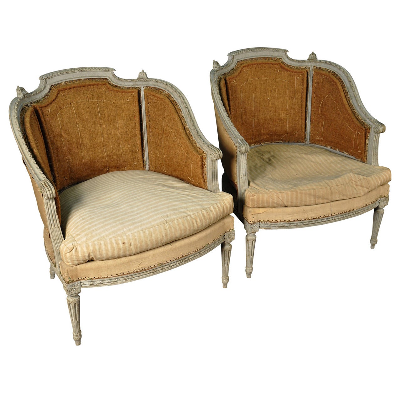 Pair of French 19th Century Louis XVI Style Marquises Bergeres