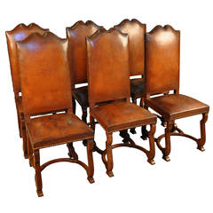 Set of Six Late 19th Century French Leather Dining Chairs