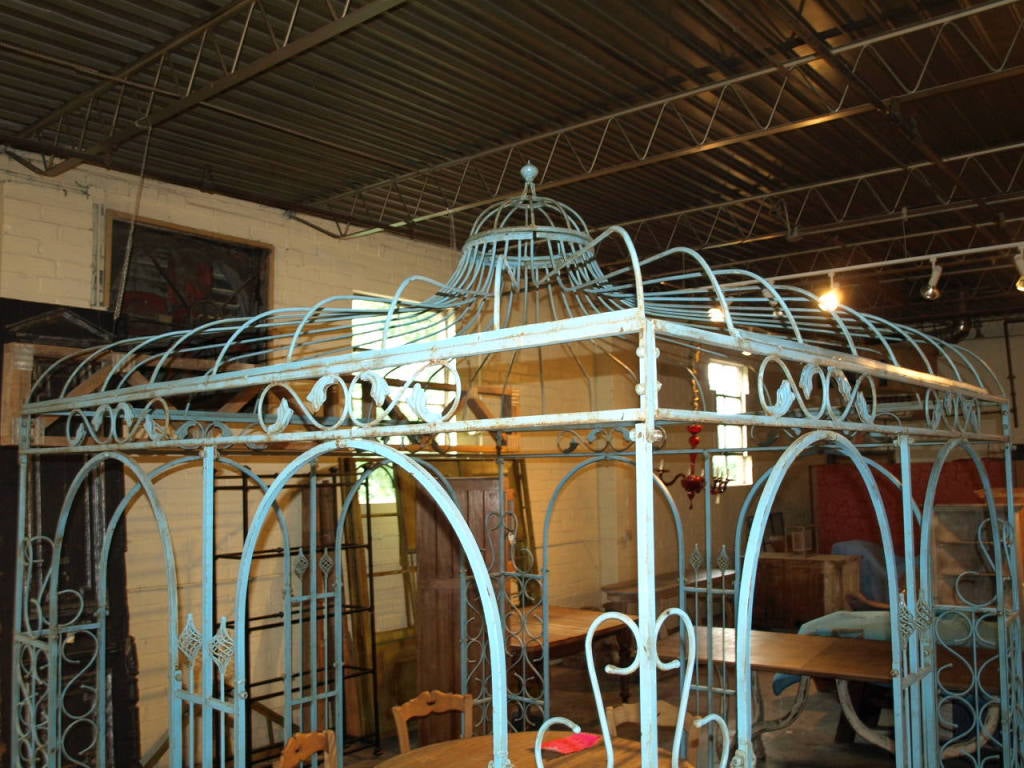 Contemporary Square Iron Gazebo in Distressed Turquoise Finish