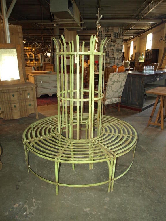 Antique Green Finished Round Iron Garden Bench at 1stdibs