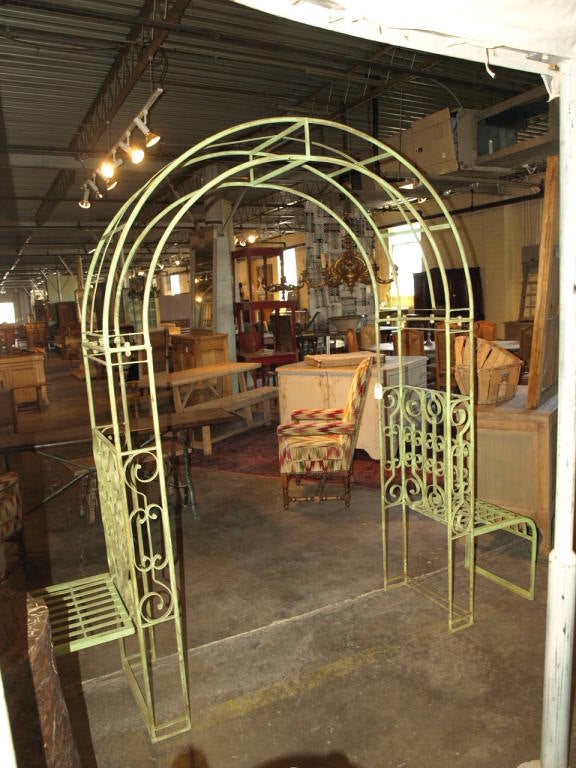 Double Bench Arbor in Antique Green Finish at 1stdibs