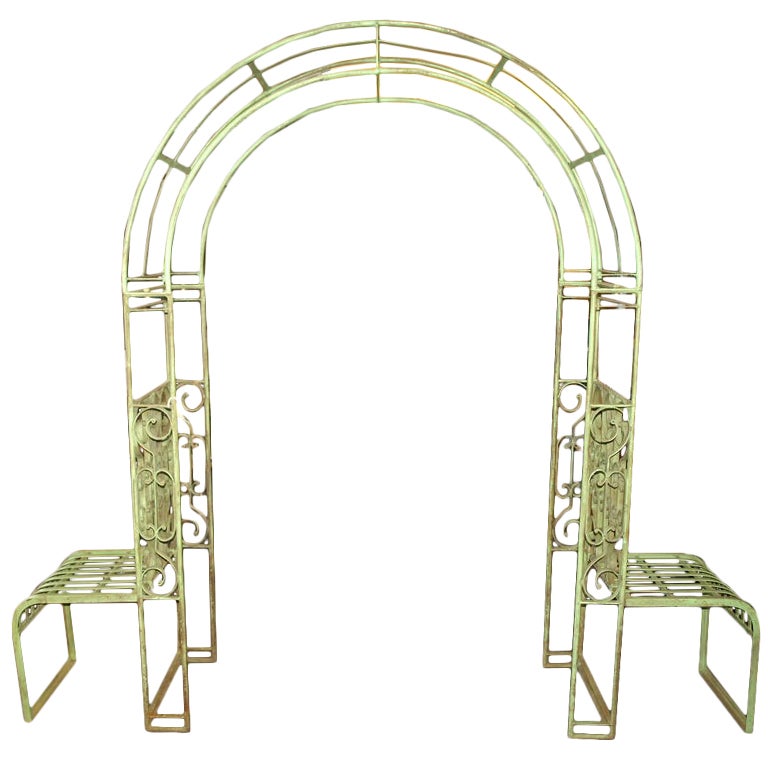 Double Bench Arbor in Antique Green Finish