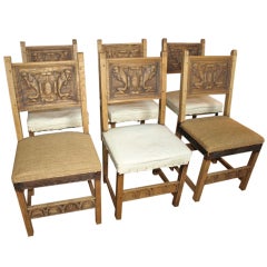 Set of Six French Country Style Chairs in Heavy Washed Oak