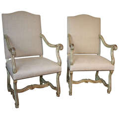 Mid 19th Century Italian Louis XV Style "Os du Mouton" Armchairs in Painted Wood