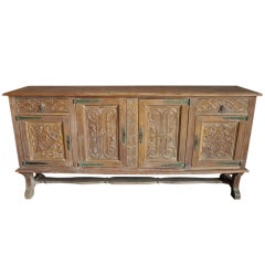 Antique French Renaissance Style Buffet in Washed and Painted Oak