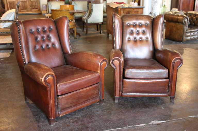 Pair of French Art Deco Leather Club Chairs In Good Condition In Atlanta, GA