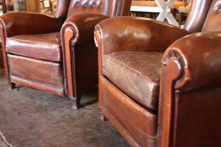 Pair of French Art Deco Leather Club Chairs 3