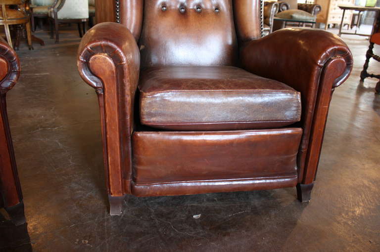 Pair of French Art Deco Leather Club Chairs 6