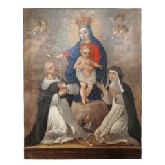 Spanish Madonna and Child 18th Century Painting