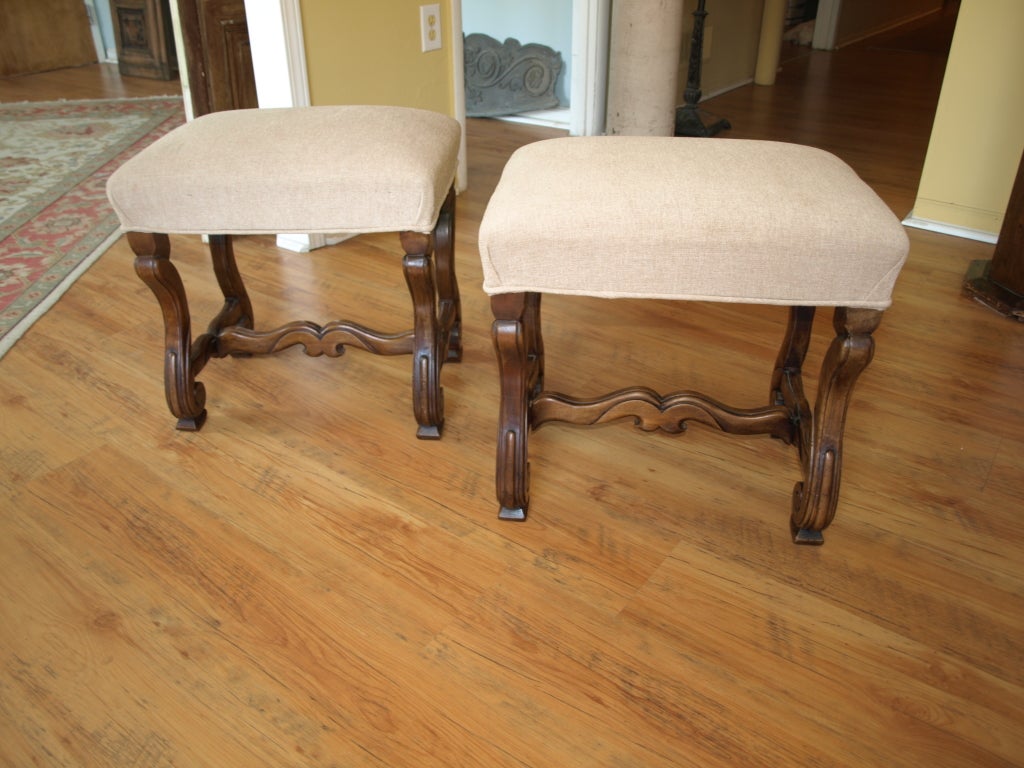 Pair of French Louis XIII Style Foot Stools / Benches