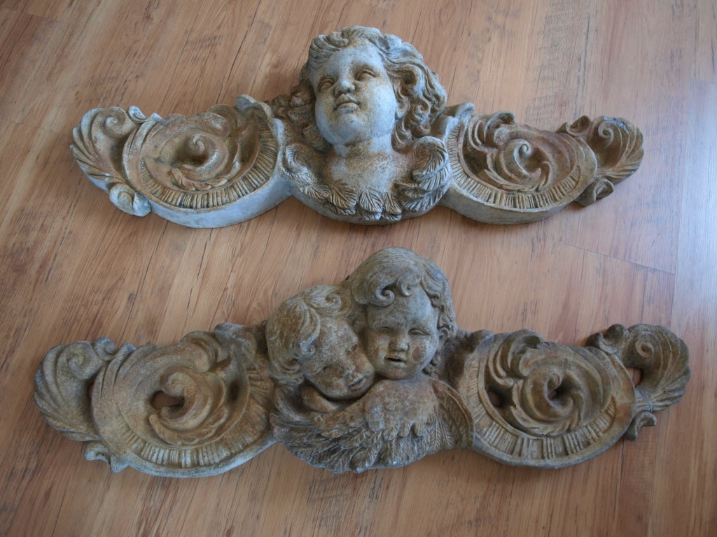 American Pair of Mid 20th Century Concrete Angel Architectural Ornaments