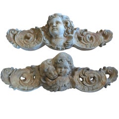 Pair of Mid 20th Century Concrete Angel Architectural Ornaments