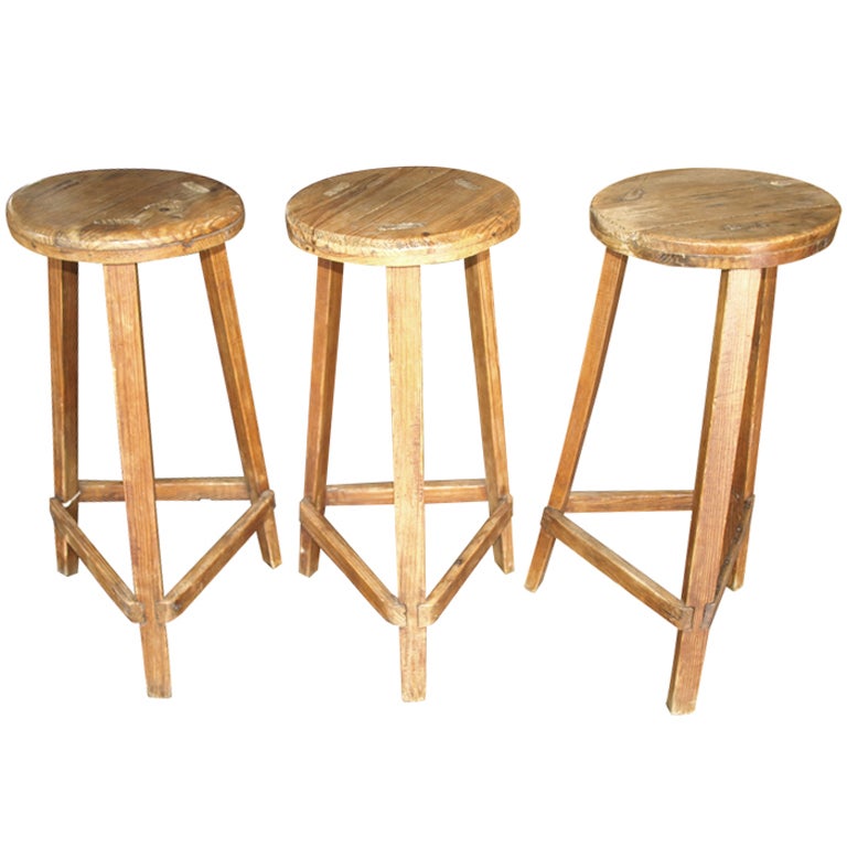 Set of  Three 19th Century Stools in Pine Wood