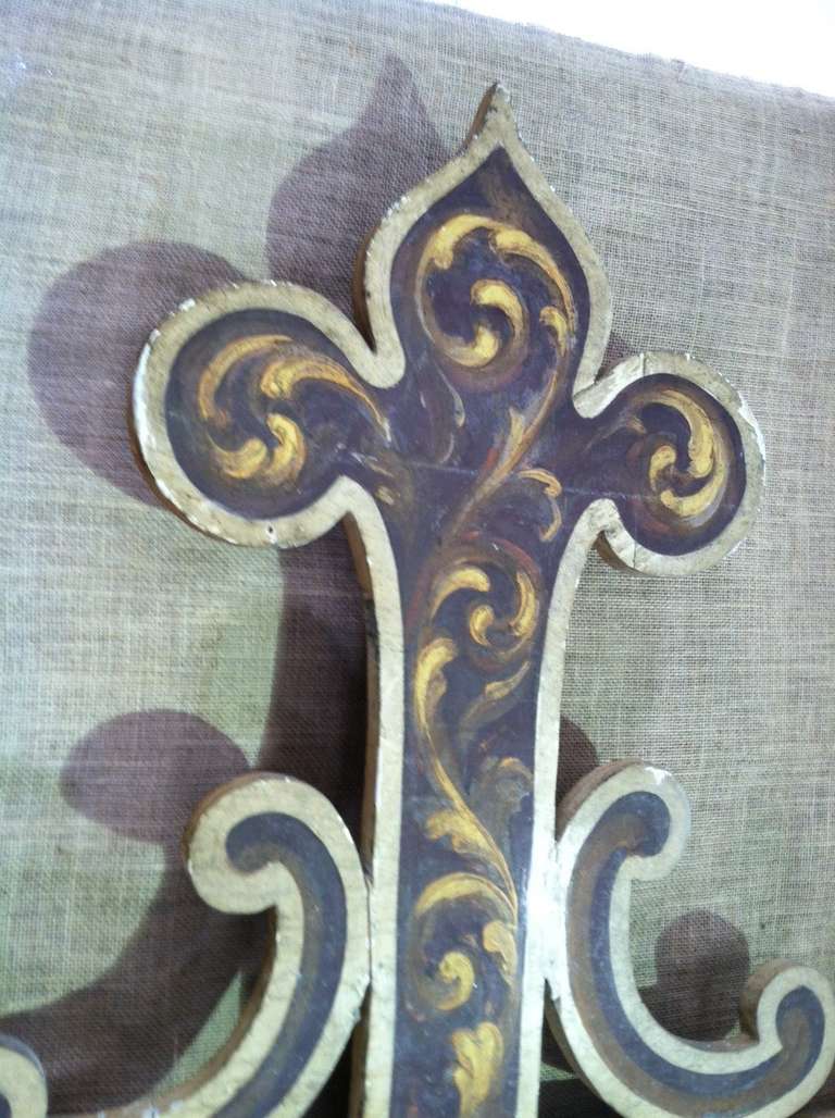 Exceptionally Large Spanish Painted Wooden Cross from the Mid 19th Century 2