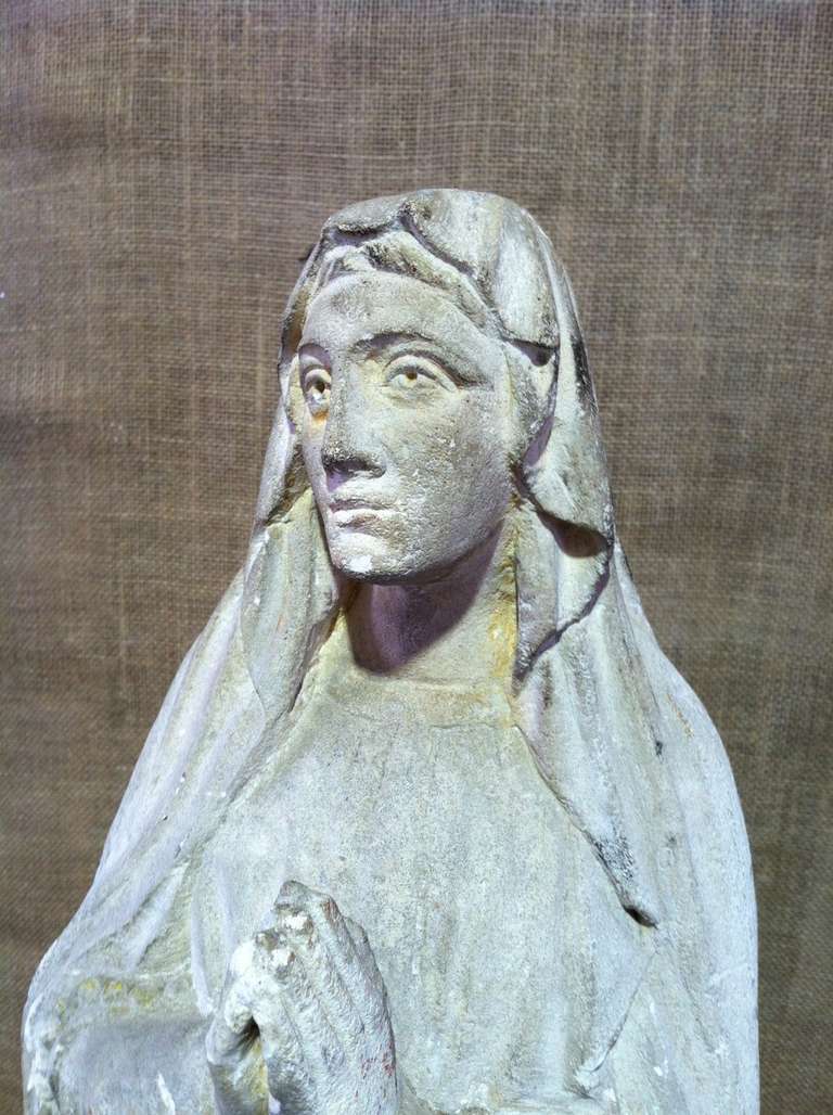 Mid-19th Century Spanish Madonna Statue in Limestone 6