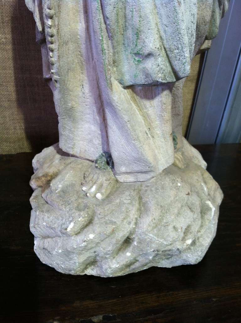 Mid-19th Century Spanish Madonna Statue in Limestone 4