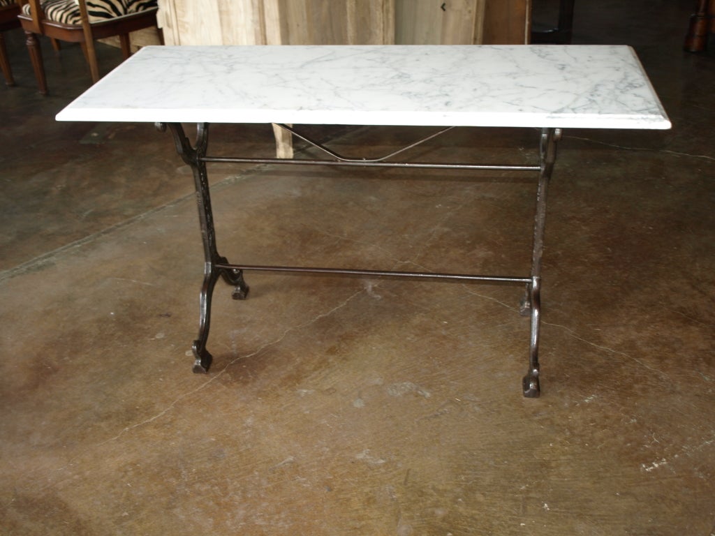 French Bistro Console Table with Cast Iron Base and Marble Top 1