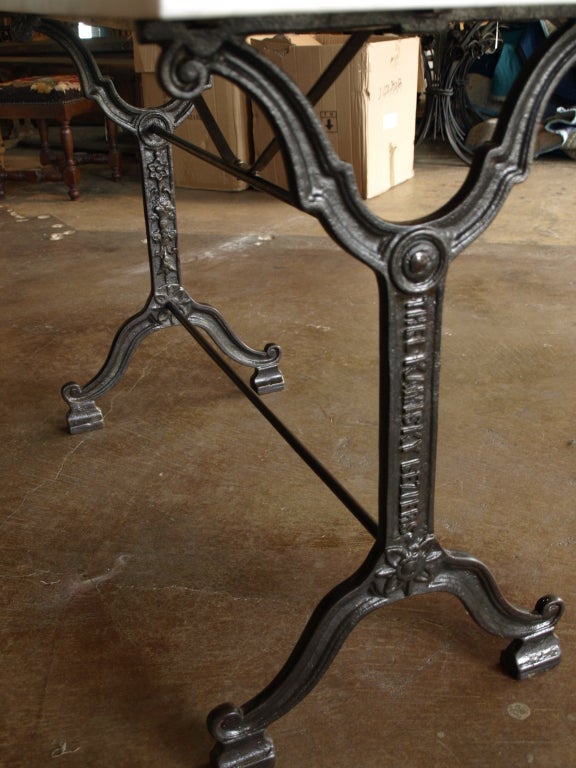 French Bistro Console Table with Cast Iron Base and Marble Top 2