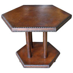 Early 20th Century French Art Deco Gueridon in Leather