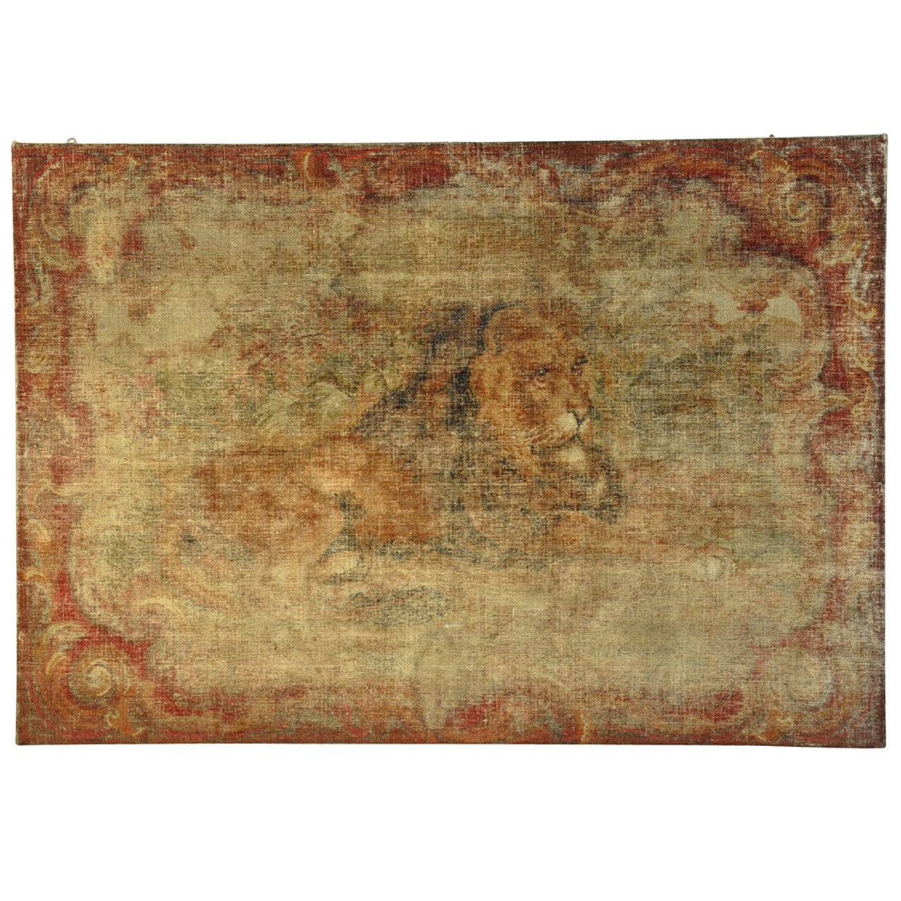 18th Century Italian Needlepoint of a Recumbent Lion