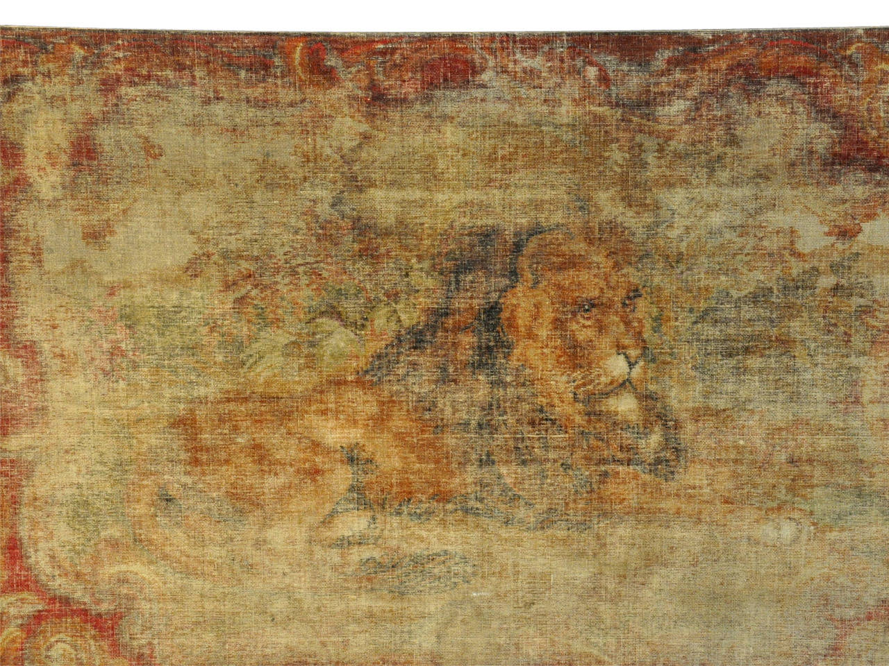 18th Century Italian Needlepoint of a Recumbent Lion In Good Condition In Atlanta, GA