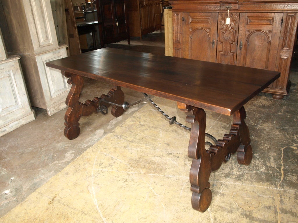 Spanish Farm Table in Walnut and Iron