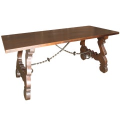 Spanish Farm Table in Walnut and Iron