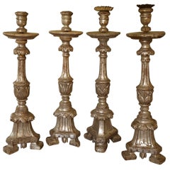 Two Pair of Italian Mid 19th Century Candlesticks in Silver Wood