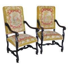 Pair of French Antique Louis XIII Style Armchairs