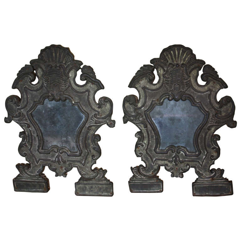 Pair of Late 18th Century Italian Mirrors in Wood and Brass