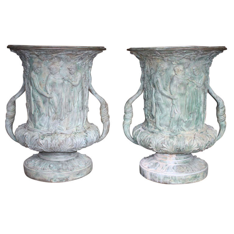 Pair of Exceptionally Large Bronze Urns