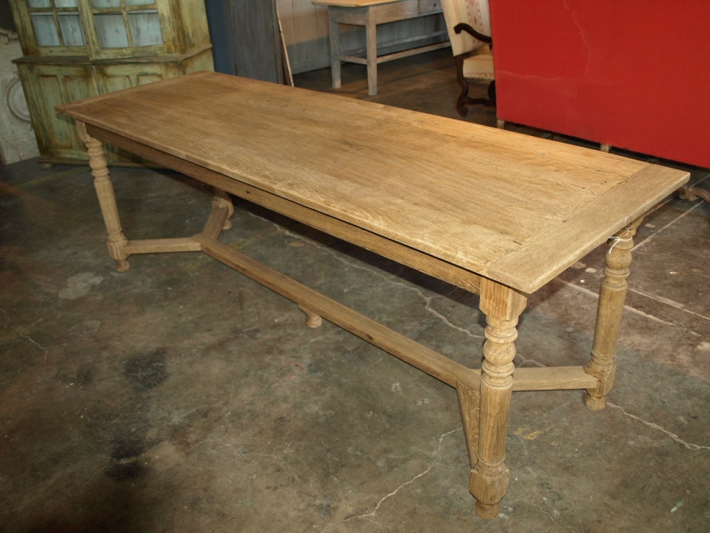 French Antique Two Drawer Farm Table In Washed Oak