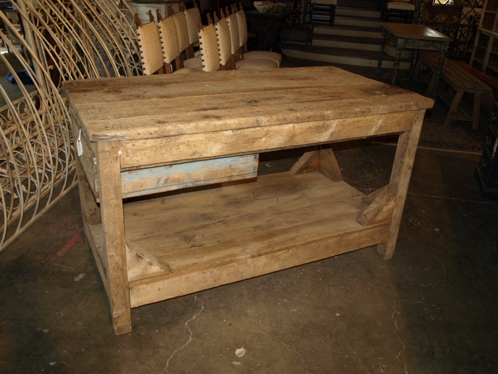 Antique Spanish Industrial Work Table. This would make a beautiful kitchen island or bathroom counter.