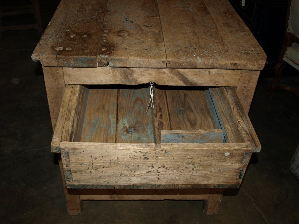 19th Century Antique Spanish Industrial Work Table In Bleached Pine