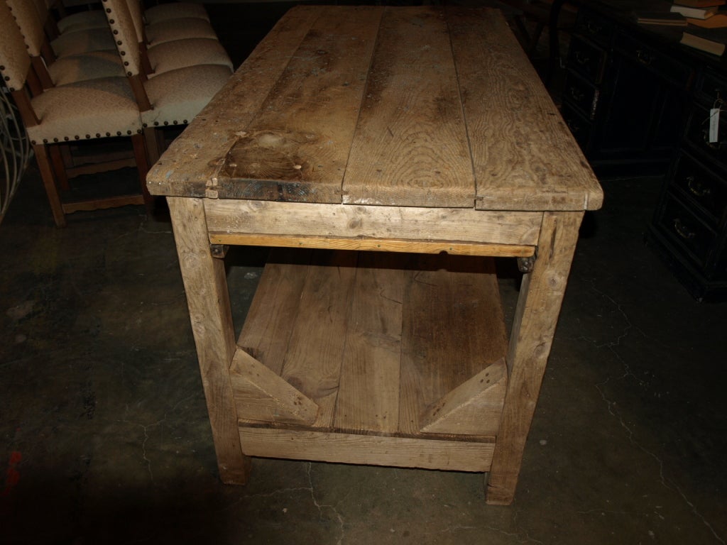 Antique Spanish Industrial Work Table In Bleached Pine 4