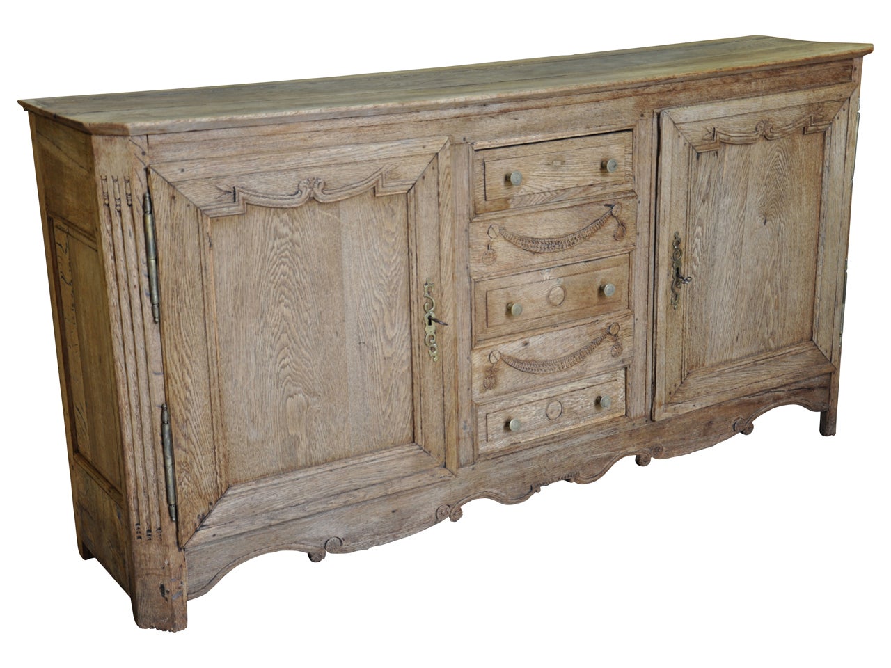 Antique French Early 19th Century Buffet in Washed Oak