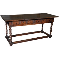  Spanish Late 17th Century Two Drawer Table in Chestnut Wood